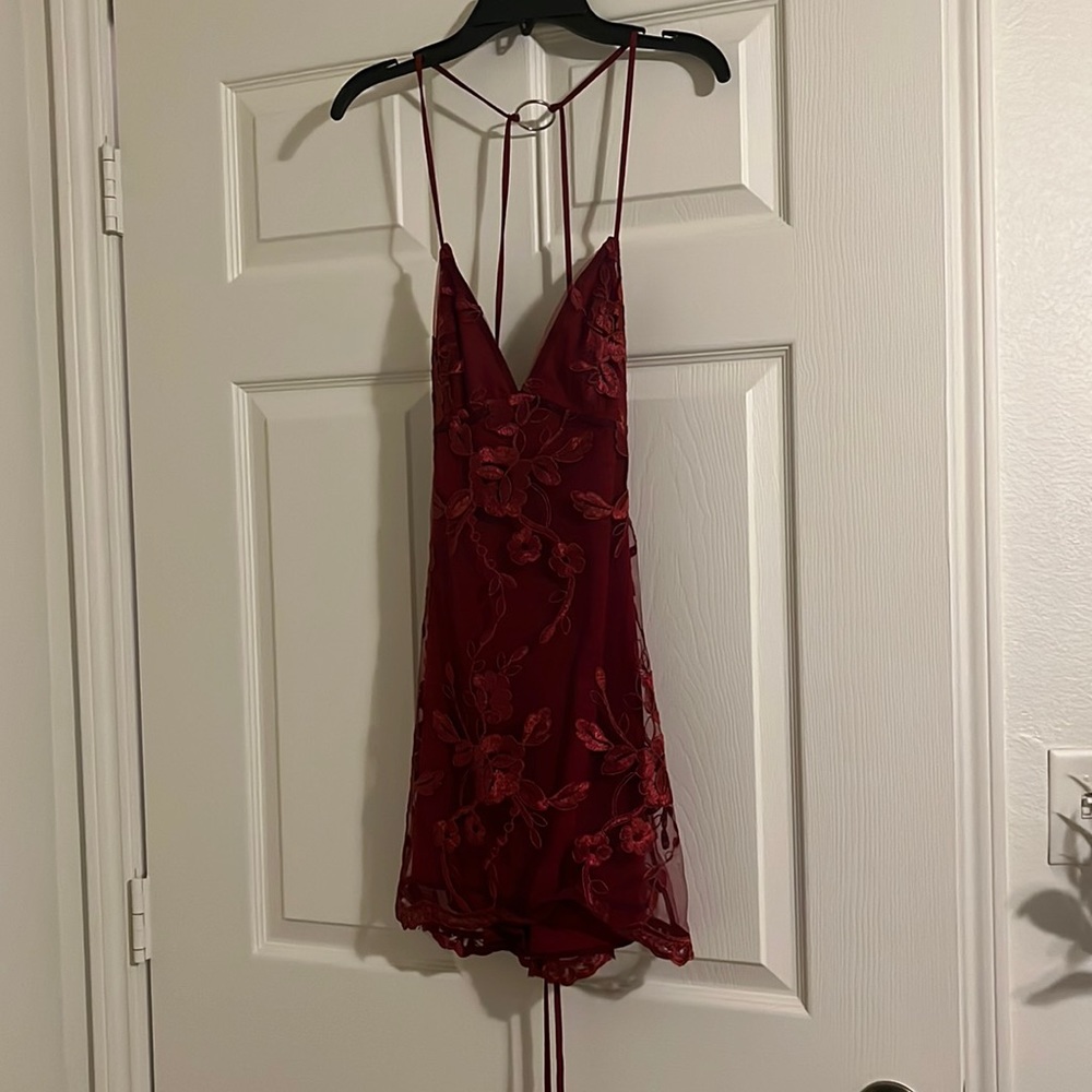 Bliss Satin Slit Dress In Red (L55917), Size: XS,